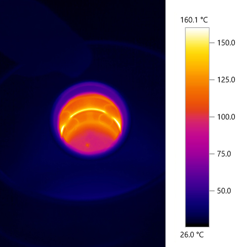 Accurate temperature readings of the Arizer Solo 2 Max chamber using thermal camera.