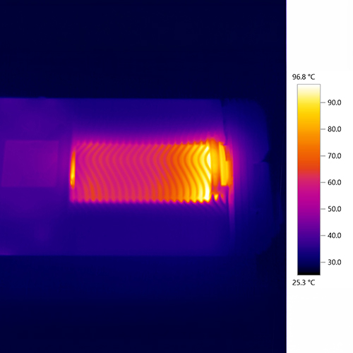 Thermal camera view of Mighty Plus temperature during a session.