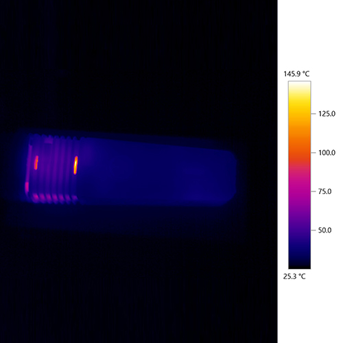 Thermal camera view of Veazy temperature during a session.