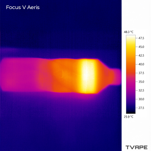 Focus V Aeris - a close-up image of the body of the vaporizer after a session with a thermal camera.
