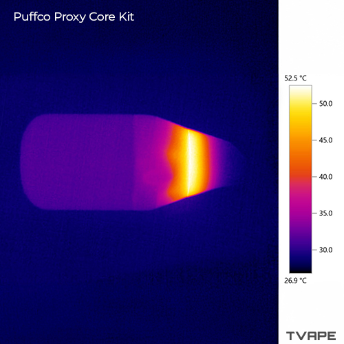 Puffco Proxy Core Kit dab pen - a close-up image of the body of the vaporizer after a session with a thermal camera.
