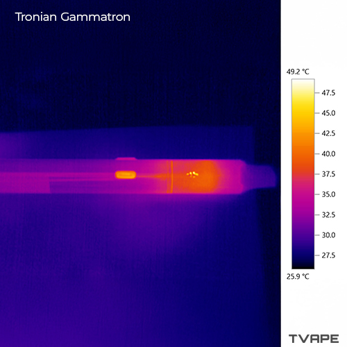 Tronian Gammatron - a close-up image of the body of the vaporizer after a session with a thermal camera.