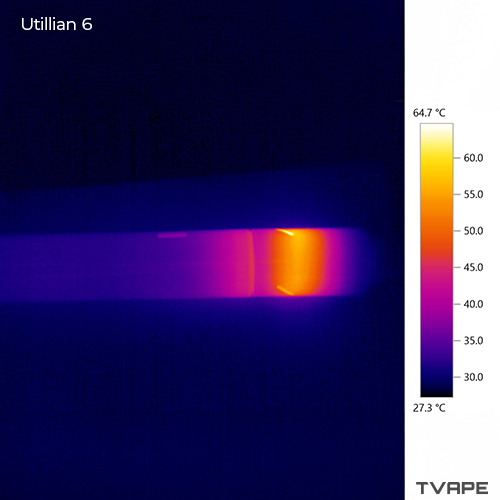 Utillian 6 wax pen - a close-up image of the body of the vaporizer after a session with a thermal camera.