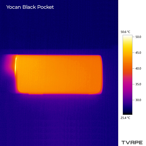 Yocan Black Pocket - a close-up image of the body of the vaporizer after a session with a thermal camera.