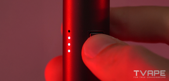 A close-up photo of the LED indicators that show voltage settings in a Gammatron dab pen