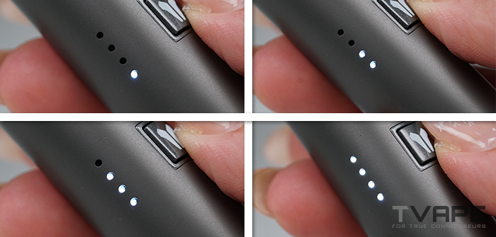 A close-up photo of the LED indicators in a Tronian Gammatron dab pen