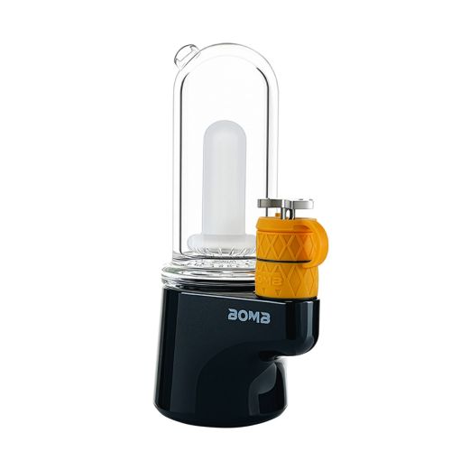 A front-side view of the black Bomb Sykloud E Rig with orange color accents, presented on a white background.