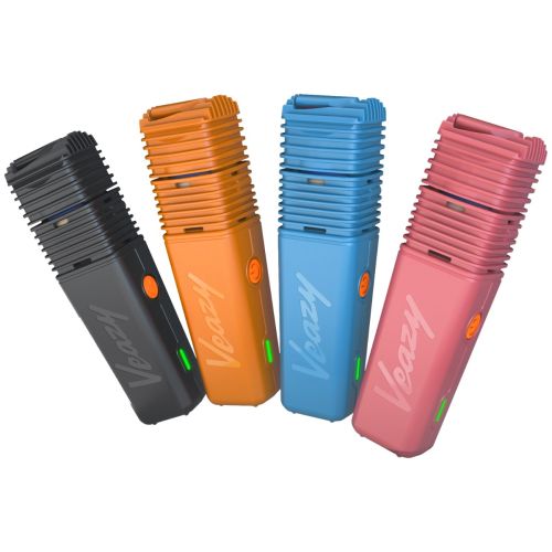 Color variations of the Veazy Vaporizer. Black, orange, blue, and pink