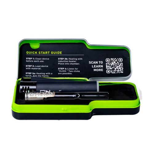 Dynavap G3 inside its tin case with a torch