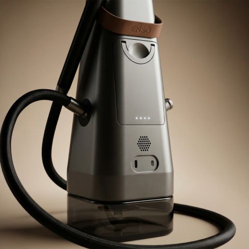 AirVape Enso Shisha 2026 with the 1.5 m vapor hose connected and coiled around the base