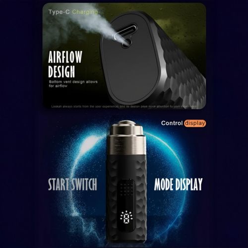 Lookah Python wax vaporizer infographic highlighting Type-C charging, bottom vent airflow design for smooth draws, start switch, and mode display, premium 710 coil dab pen with user-focused design for a cannabis wax vaping experience.