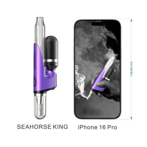 Lookah Seahorse King dab pen dimensions next to an iphone