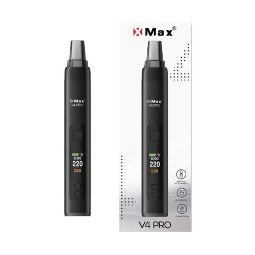 XMax v4 Pro portable vaporizer is shown alongside its packaging