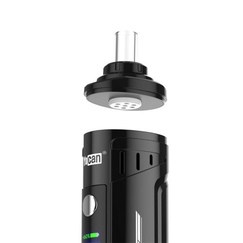 Yocan Hit 2 vaporizer - close-up of the magnetic mouthpiece that is being removed from the vaporizer base