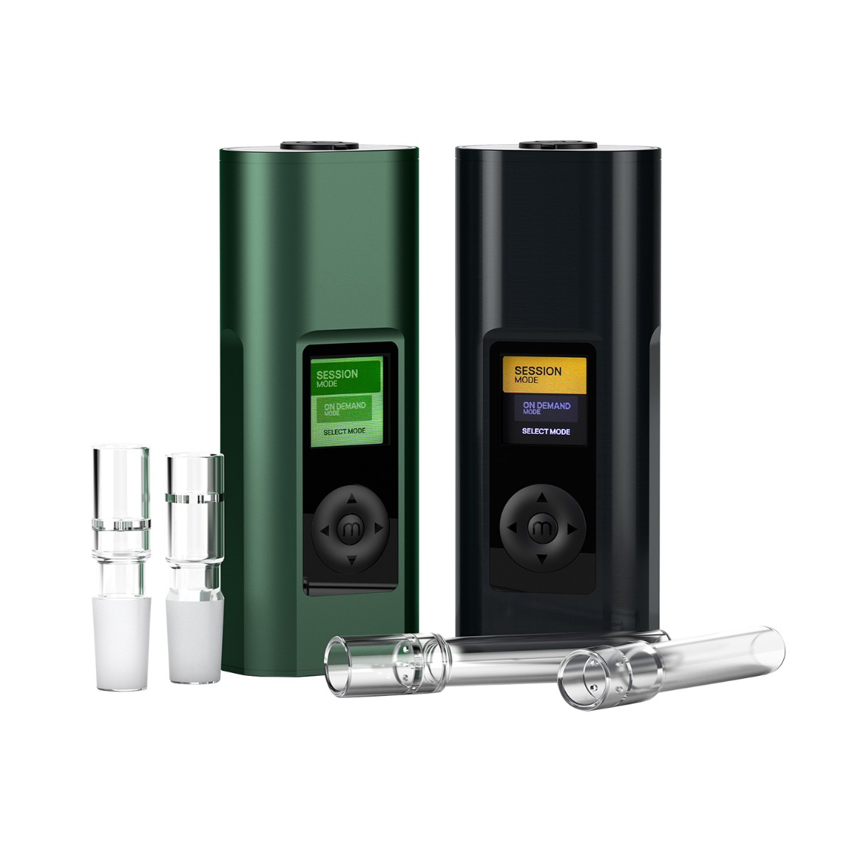 Arizer Solo 3 Vaporizer (V2) - Intergalactic and Sea of Green color options, shown with glass stems 