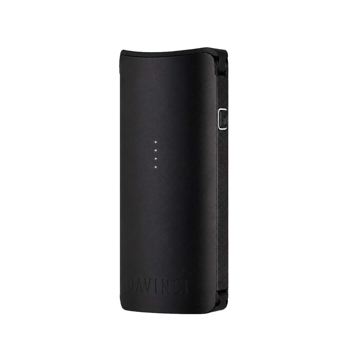 DaVinci MIQRO-C portable vaporizer in black, front view with the four-light indicator and embossed DaVinci logo