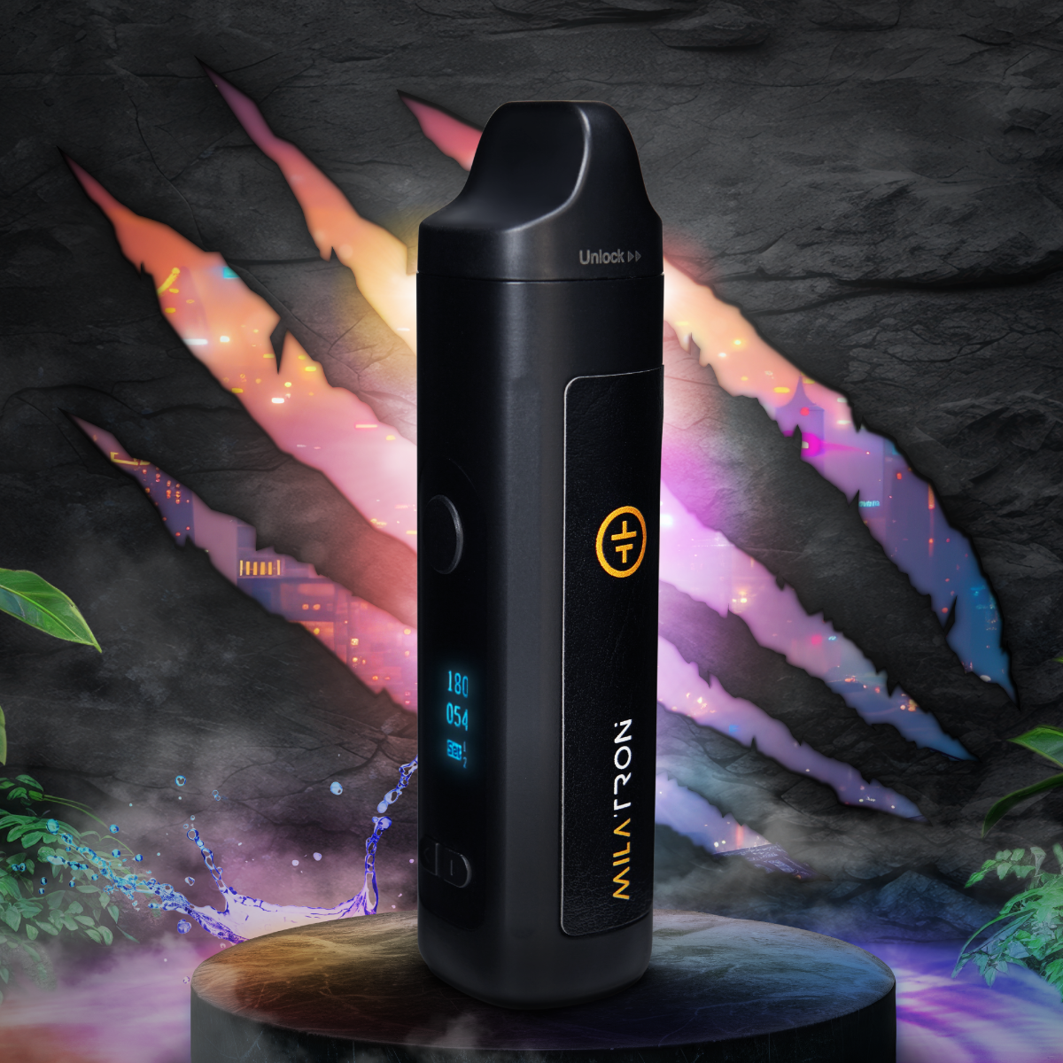 Tronian Milatron vaporizer with color background