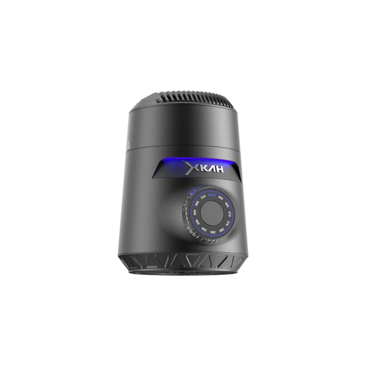 XKAH Lite Graphite charcoal-free electric hookah, front angled view with blue light ring and temperature dial