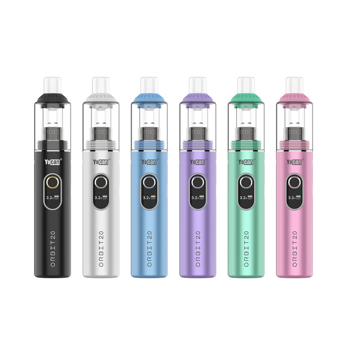Yocan Orbit 2.0 wax pen is demonstrated in multiple color variations