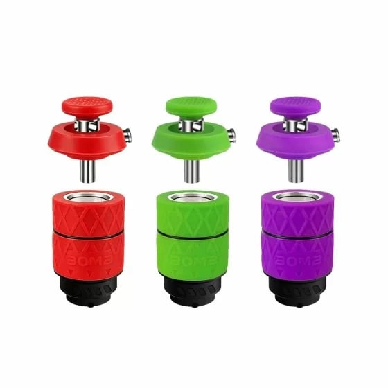 Bomb E Rig Aerix Atomizer replacement atomizers in red, green, and purple.