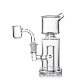 MJ Arsenal Column Mini Dab Rig with angled mouthpiece and side quartz banger.