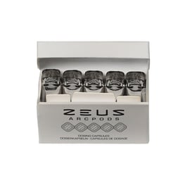 Packaging box of Zeus WaxPods, displaying multiple silver cylindrical pods arranged in a row, with the "Zeus Arcpods" logo visible on the front.
