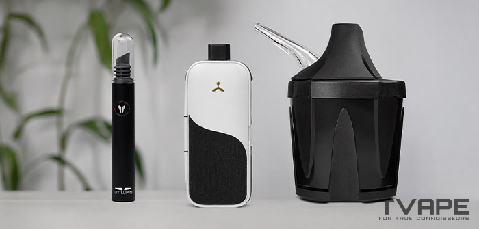 AirVape Legacy Core vaporizer is shown with the Utillian Hot Wax Axe for fast and efficient concentrate loading as well as Zeus Iceborn for more cooled vapor