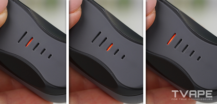 AirVape XS Go vaporizer - close up of the LED indicators that show temperature settings