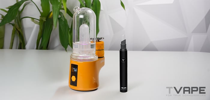 Bomb Sykloud E Rig is shown with the Utillian Hot Wax Axe - concentrate loading tool