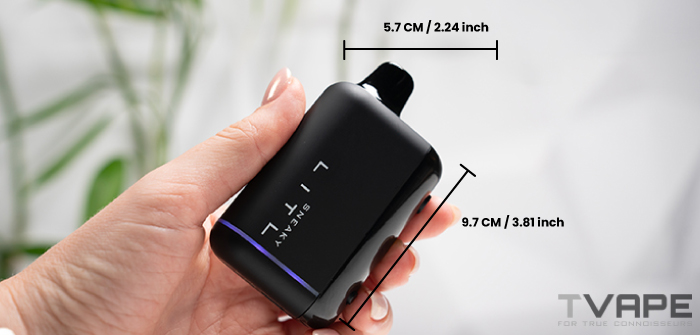 LITL Sneaky 510 Thread on hand with size Dimensions on the screen