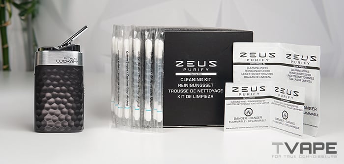 Lookah Python concentrate vaporizer is shown with Zeus Purify cleaning kit