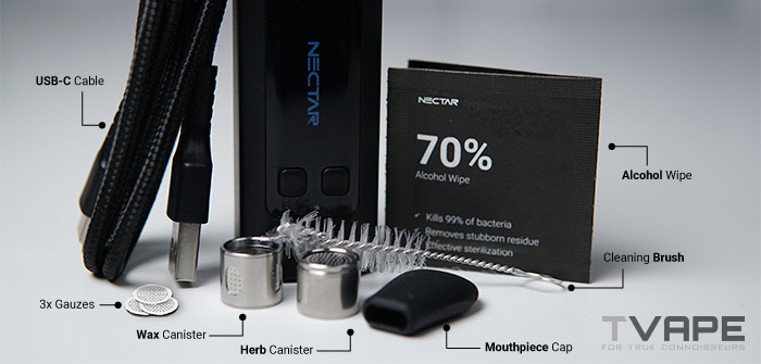 Nectar Hex Dry herb Vaporizer box and parts