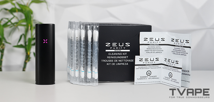 Pax 4 vaporizer is shown nearby the Zeus Purify cleaning kit