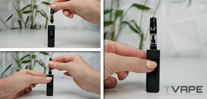 Tronian Rhotron Pro with 510 thread cartridge being attached