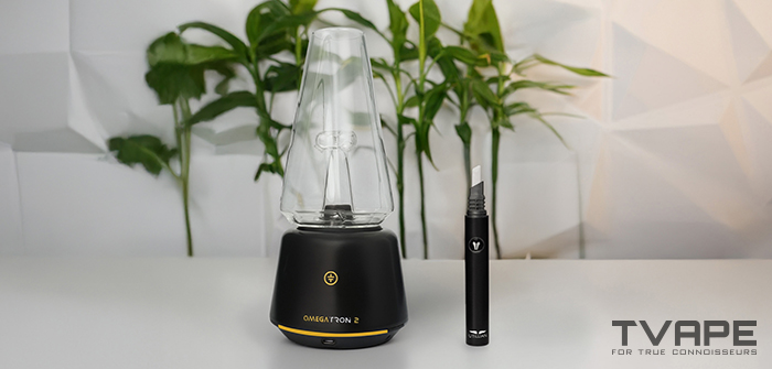 Tronian Omegatron 2 vapor cup next to the Utillian Hot Wax Axe heated dab tool.