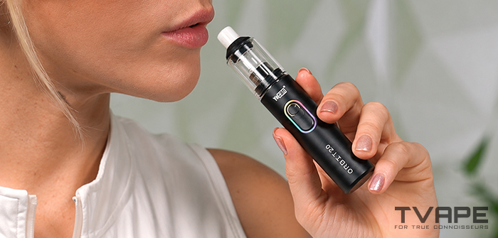 Yocan Orbit 2.0 Dab Pen in a mouth about to be used