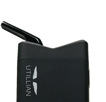 Close up of Utillian dry herb vaporizer and its mouthpiece