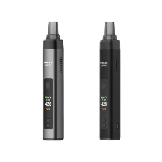 XMax v4 Pro portable vaporizer is shown in two different color options: black and silver