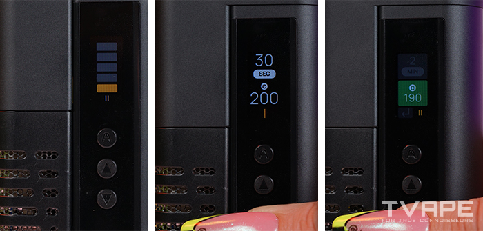 Arizer Go SRT vaporizer - a close-up view of the various temperature modes