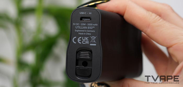 Utillian 850 vaporizer in black with full color display and open mouthpiece