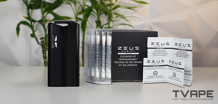Utillian 850 dry herb vaporizer with Zeus Purify cleaning kit including cotton swabs and cleaning wipes
