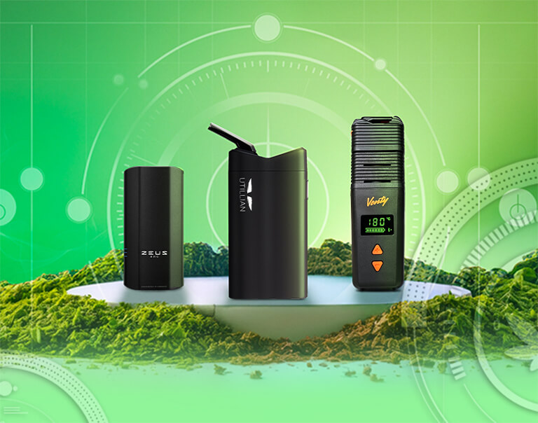 Dry Herb Vaporizers Banner: Curated Close-Up of Herb Vapes